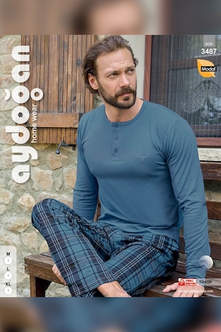 Aydoğan Erkek Civan Patlı Modal Mavi Pijama Takım 3487