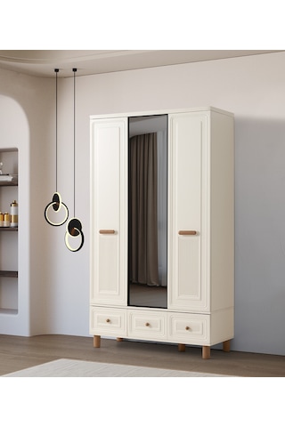 Lagos 3 Kapaklı %100 Mdf Elbise Dolabı Gardrop 117x54x212 Ekru