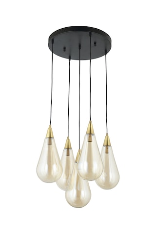Lampaluce Goccia Tasarım Cam Avize 5'li Siyah - Sarı Bal - Siyah