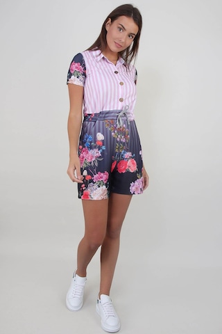 Alexandergardı Çiçek Desenli Gömlek Yaka Tulum B19-1510 Mor