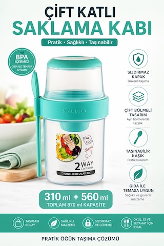 Çocuk Saklama Kap 870 Ml Çift Katmanlı, Sızdırmaz, Pp Plastik, Mavi Renk