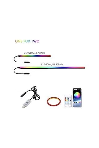 Seametal Led Senfoni Ortam Işığı Araba İç Usb Dekorasyon Atmosfer Neon Rgb Gökkuşağı Akrilik Şerit App Uzaktan Kumanda 2pcs Strip 75cm+25cm