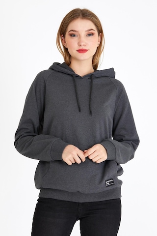 Comeor Kadın Antrasit Basic Kapüşonlu Regular Fit Rahat Sweatshirt 001