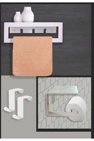 Beyaz Metal Havluluk Askılı Ve Tuvalet Kağıdı Tutucu 2 Li Set Bey Çok Renkli