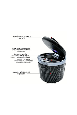 Üniversal Porselen Yanmaz Koku Geçirmez Mavi Işıklı Lüx Oto Küllük Dumansız Kapaklı Spor Araç İçi Küllük Araba Küllüğü Karbon Gümüş 00 Şüscaroto Aksesuar