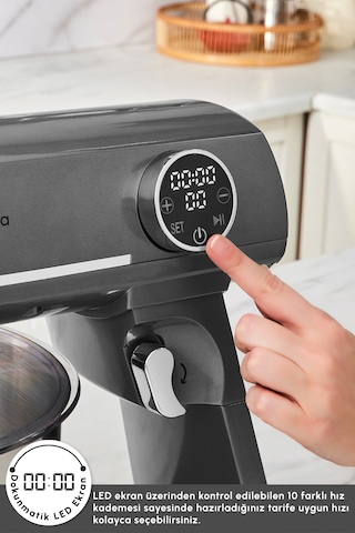 Karaca Multichef Artisan Kıyma Çekme/ Sucuk-sosis/içli Köfte Aparatlı Digital Ekran Tam Döküm Kıyma Aparatlı Hamur Yoğurma Makinesi Anthracite 7l Pro Artisan