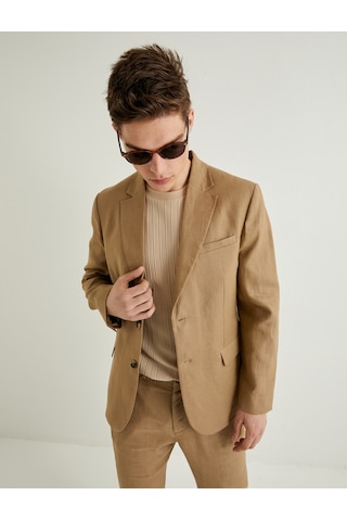 Koton Keten Ceket Blazer Slim Fit Düğmeli Cep Detaylı Deve Tüyü 4sam50038hw Taba