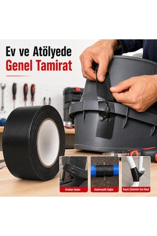Sanplaza Siyah Tamir ve İzolasyon Bandı 48mm 10mt Suya Dayanıklı Duct Tape Sırdırmazlık Bandı 12Adet