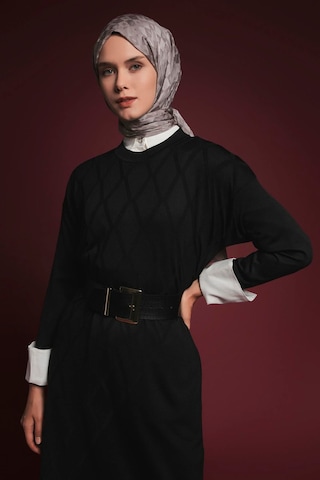 Armine Trend Baklava Desenli Triko Elbise Siyah 25ytd957