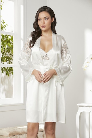 Pierre Cardin 6955 Çeyiz İpek Saten 6 Lı Sabahlık Pijama Gecelik Takımı Ekru