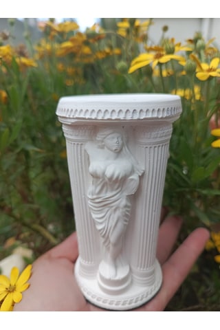 Antik Sütun Heykel Şamdan, Obje, El Yapımı, Ev Dekoru, Masa Dekoru Beyaz