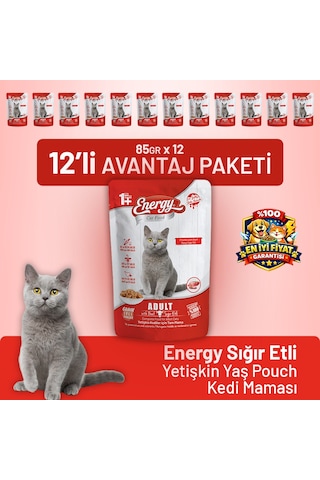 Sığır Etli Yetişkin Yaş Kedi Maması 85 G - 12 Adet