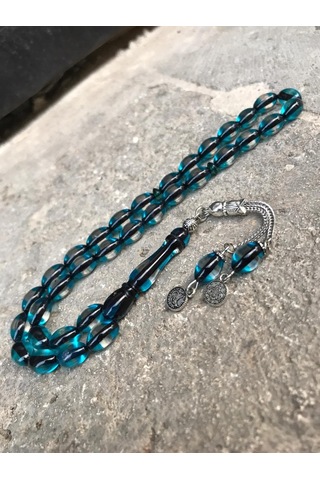 Sürmeli Model Mavi Renk Beyzi Kesim Toz Kehribar Tesbih N11.12149