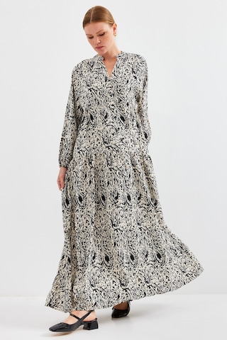 Bigdart Kadın Desenli Viskon Tesettür Elbise 2423 001 - Siyah