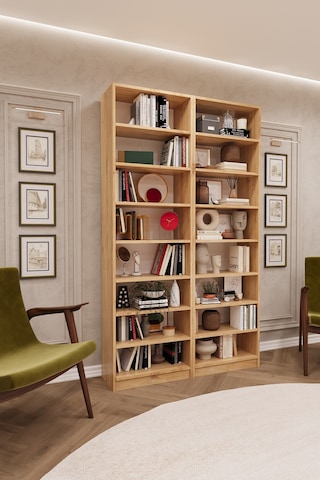 Asra Trend K-10 %100 MDF 120 cm 2 Modüllü Kitaplık 14 Raflı Kütüphane Safir Meşe
