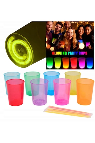 Karanlıkta Yanan Gece Işığı Mega Glow Bardaklar 8 Adet 8.5 X 10.5 Cm 4w 78mm & Yok