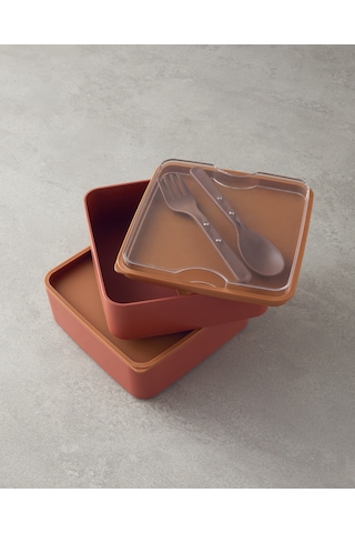 English Home Mezaluna Plastik 2 Katlı Lunch Box 710 Ml+710 Ml Turuncu Turuncu