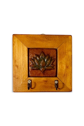 Anahtarlık Duvar Panosu Lotus Çiçeği Askılık Tablo 14,5 14,5 2,5 Cm Ahşap