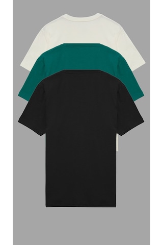 Shooter Sportwear Shooter Erkek Basic Tişört Pamuklu Regular Bisiklet Yaka Günlük Düz T-shirt 3'lü Paket Siyah - Yeşil - Krem