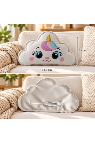 Bk Gift Sevimli Yüz Tasarımlı Gri Bulut Yastık-4 - Bebek Ve Çocuk Odası Dekoratif Yastık 34,5x22 Cm