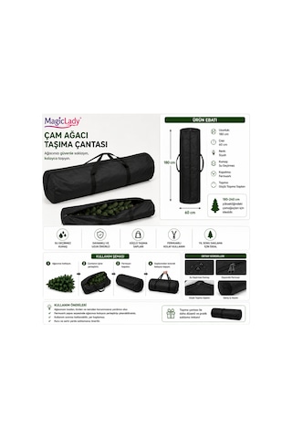 180 X 60 Çam Ağacı Taşıma Ve Saklama Çantası 120x40 Cm Fermuarlı Su Geçirmez Siyah Yılbaşı Ağacı Çantası 180 Cm