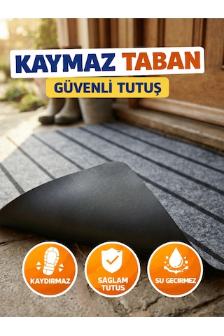Beylini Şerit Desenli Kapı Önü Paspası Kaymaz Taban Dayanıklı Su Geçirmez Emici Nem Toz Uv Dayanıklı 45x70cm gri