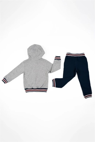 Adisia Unisex Bebek Gri Lacivert Kapüşonlu Mevsimlik Pamuklu Eşofman Takımı Gri