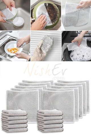 Nishev Çizilmez Tel Bulaşık Bezi 5'li 20 x 20 CM