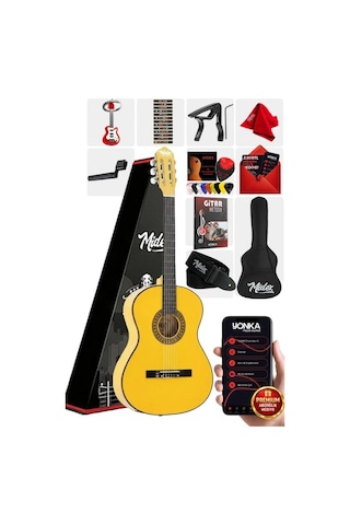 Midex Cg-270ylw Sarı Renk Klasik Gitar 4/4 Yetişkin Boy Sap Ayarlı Full Set