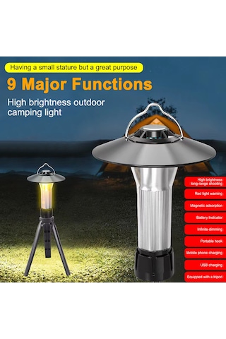 Padalink Usb Şarjlı Kamp Işığı, Seyyar Tripod Ve Kanca, Beyaz/sıcak/kırmızı Işık, Manyetik Kuyruk Kapaklı, Acil Durum Flaş Işığı Gümüş