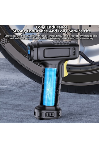 Samdoo Araç Lastik Pompa: Akıllı Sayısal Göstergeli, Otomatik Duran, Led Işıklı, 4000mah Li-pil, 3 Şişme Ucu, El Tutan Taşınabilir Siyah