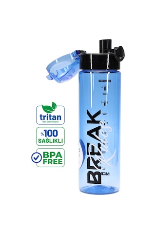Su Matarası Tritan Geniş Ağız Su Şişesi Break Rules Spor Matarası Suluğu Bpasız 630 Ml Mavi 0102