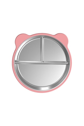 Jianfan Çıkarılabiler Vakumlu Mama Tabağı 304 Çelik Bölmeli Silikon Çocuk Tabağı Hafif Toz Pembe