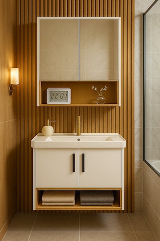 Legna 80 Cm Beyaz & Ahşap Banyo Dolabı Takımı Seramik Lavabolu