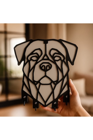 Geometrik Köpek Figürlü Duvar Tipi Anahtarlık Askılığı Siyah - Beyaz