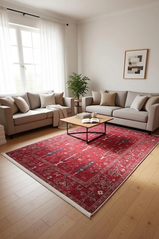 Blghome Renkli Vintage Desen Modern Halı Dekoratif Kilim Kırmızı