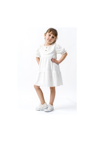 Nervür Detaylı Elbise Beyaz