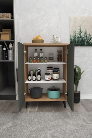 Pegasus 3 Raflı 2 Kapaklı Çok Amaçlı Dolap Mutfak Banyo Balkon Erzak Killer Dolabı Çam-antrasit