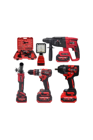 Haktaş Hkt507 Yeni Nesil Kırmızı Işıklı 5li Kömürsüz Akülü Makine Seti 21v 3ah Kırıcı Delici Matkap, 800nm Somun Sıkma, Vidalama, Led Işık, Avuç Taşlama