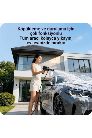 Ezere Turbowash Şarjlı 60 Bar Yüksek Basınçlı Oto Araba Bahçe Yıkama Ve Temizleme Tabancası Makinesi