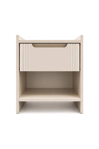 Komodin 1 Çekmeceli Açık Raflı Lake Boyalı Mdf Kapaklı Modern Yatak Odası Krem
