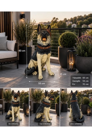 Alman Kurdu Köpek Heykeli 83 Cm Büyük Boy Bahçe Dekoru Biblo
