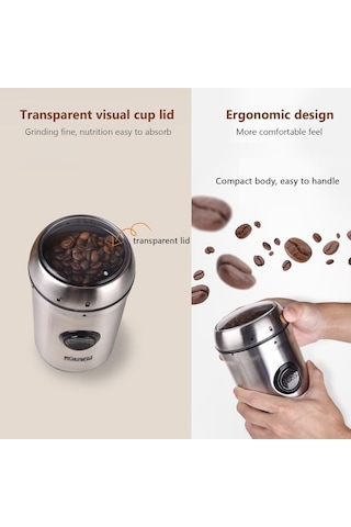 Bloomnest Dsp Paslanmaz Çelik 200w Kahve Değirmeni, 75g Kapasiteli Otomatik Taşınabilir Fasulye Öğütücü Gümüş