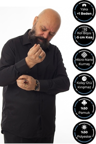 Dicotto Siyah Ekstra Büyük Yaka 4 Drop Rahat Kesim Micro Kumaş Kol Düğmeli Regular Fit Erkek Gömlek - 189-6-dc24w 001