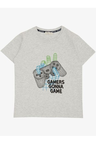 Breeze Erkek Çocuk Pamuklu Gamers Gonna Yarım Kol Tshirt-14614 Gri