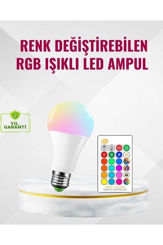 Rgb Uzaktan Kumandalı Led Ampul 16 Renk Dekoratif Aydınlatma Çok Renkli