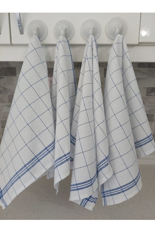 Pamuklu Beyaz Mavi Çizgili 4'lü Kurulama Bezi,peçete
