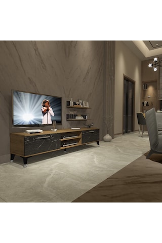 Decoraktiv Eko 4 Mdf Dvd Silver Tv Ünitesi Tv Sehpası Pera - Siyah Mermer