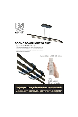 Cosmo Füme Işık Lineer Led Sarkıt Avize Kumandalı Dim Edilir Aşağı Işık Doğal Işık