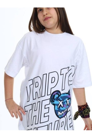 Ekkokids Çocuk Trip Baskılı Tshirt-14548 Beyaz
